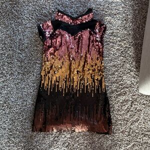 Sequin Ombre Mini Dress Dance Costume - Pink, Gold & Black